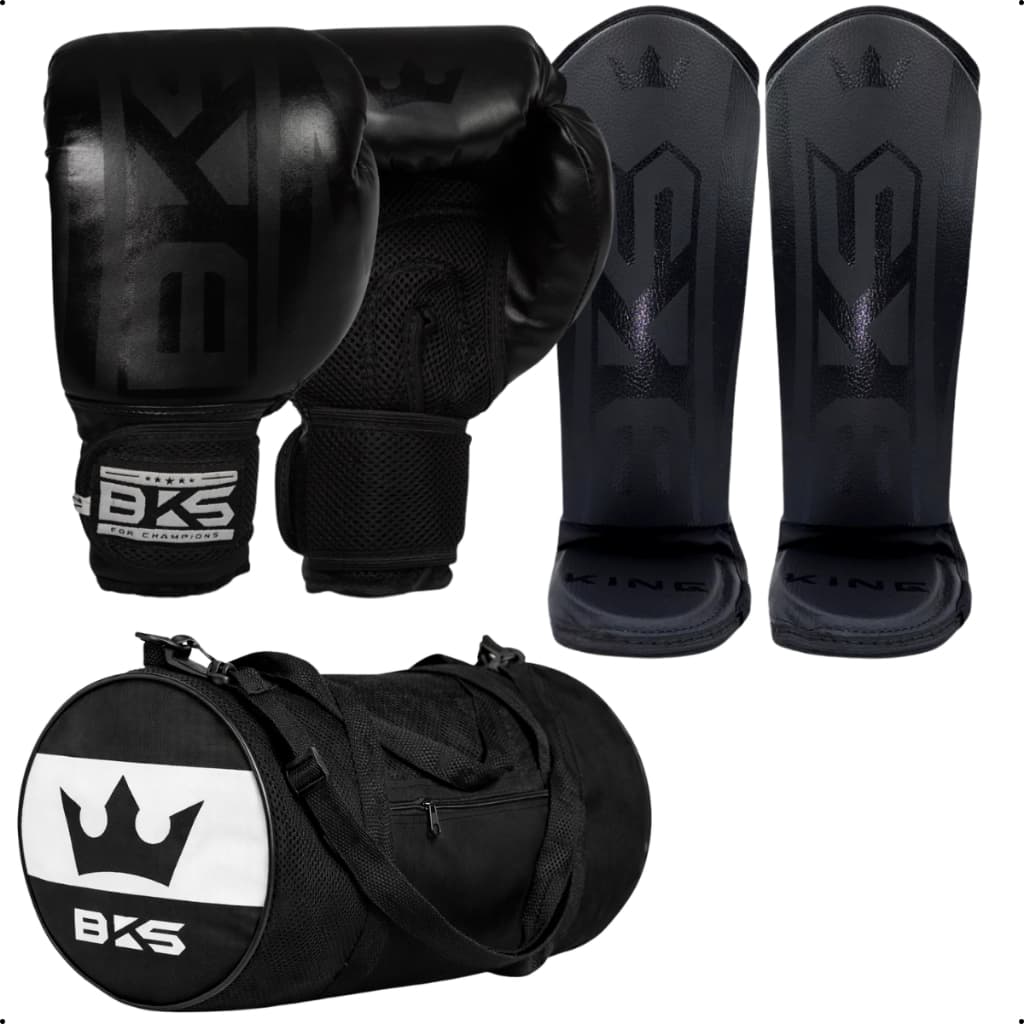 Kit BKS Luva Boxe 8/10/12/14/16oz Kickboxing Muay Thai Sparring Treino + Caneleira + Bolsa Esportiva Academia