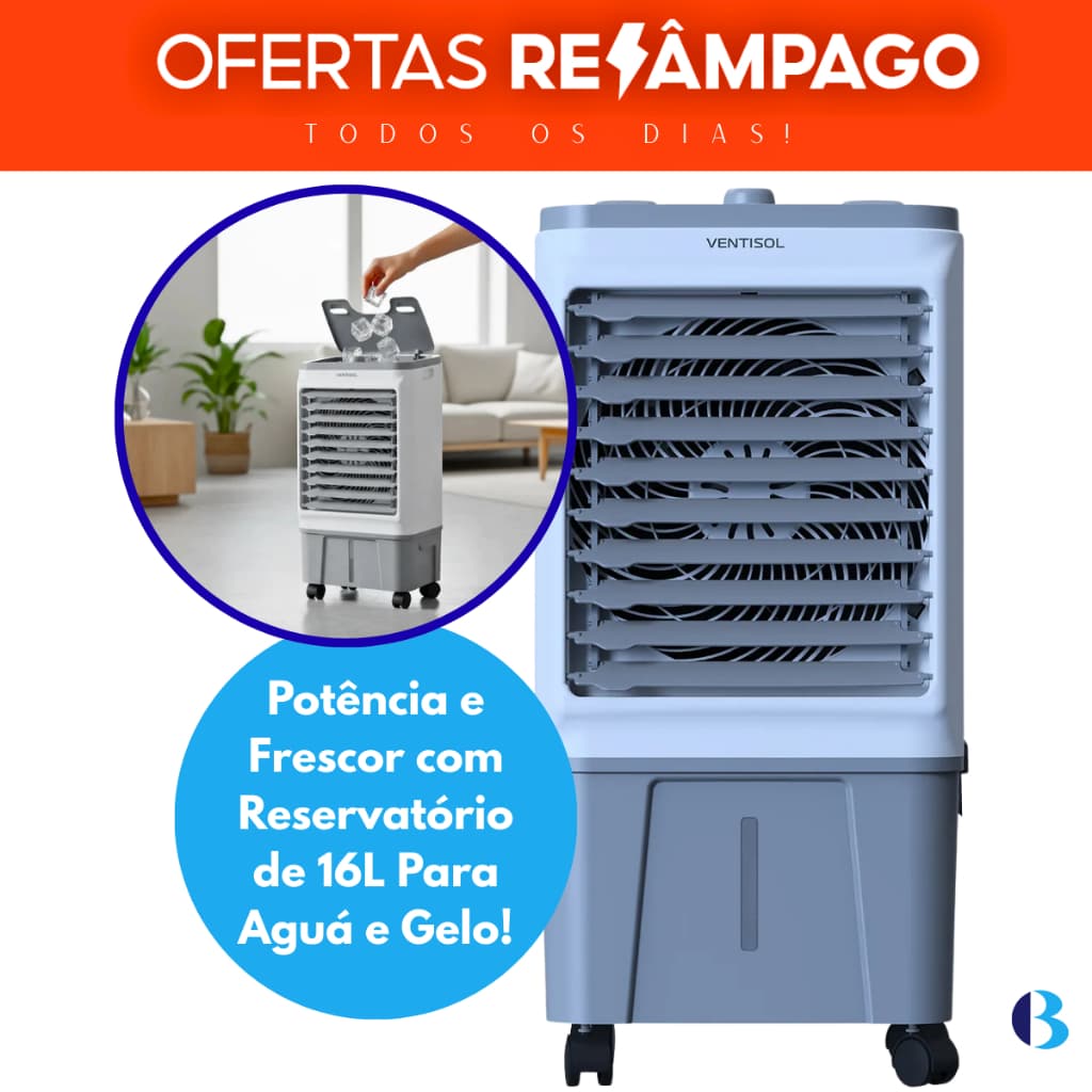 Climatizador De Ar Ventisol 5 Em 1 16L 130W - Com Reservatório De Água E Gelo, Refresca E Umidifica!