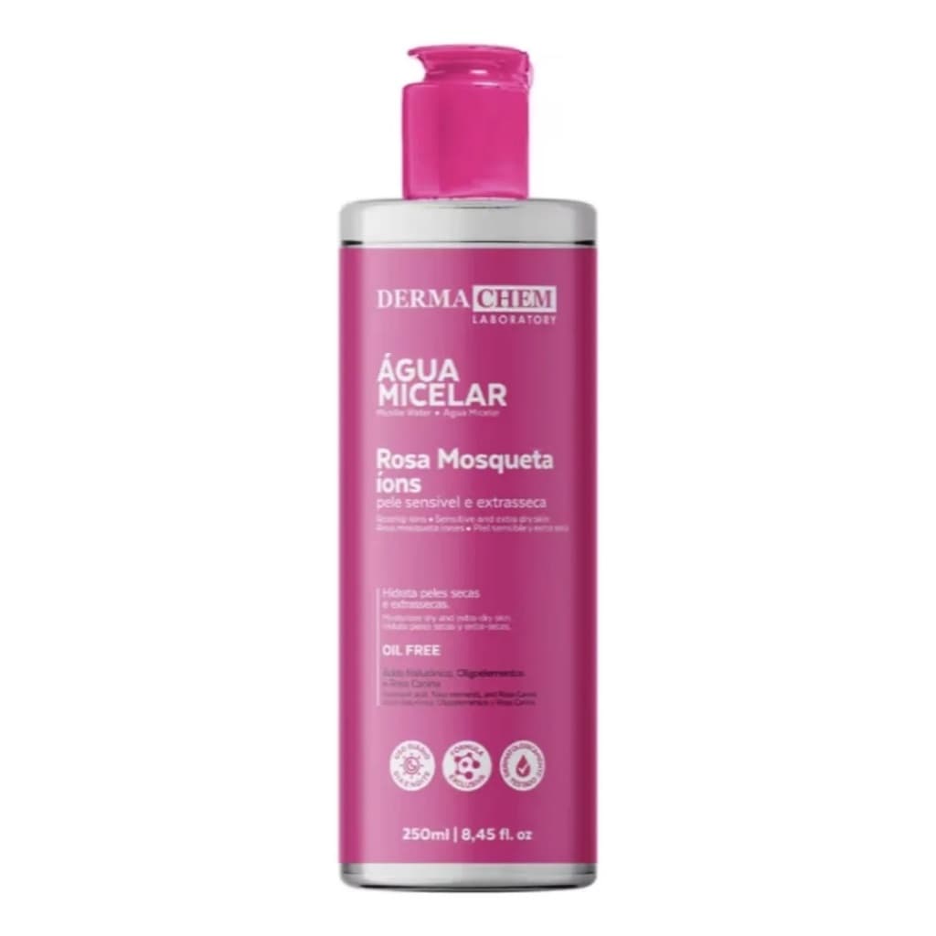 Água Micelar Rosa Mosqueta Dermachem 250ml Limpeza Facial Suave Hidratante