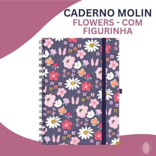 Caderno Espiral Molin Love Flowers - Capa Dura com Elástico e Adesivos