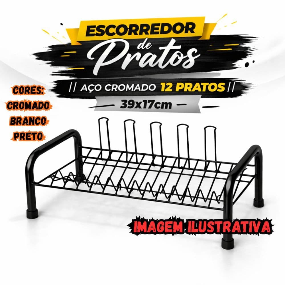 Escorredor de Louça para 12 Pratos | Aço Cromado 39x17cm, Várias Cores, Durável e Fácil de Limpar