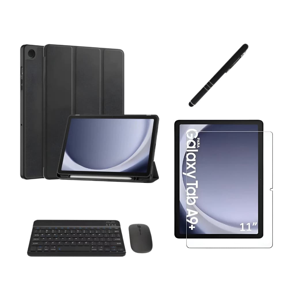Kit Completo Capa Smart + Película + Mouse + Teclado Caneta Para Galaxy Tab A9+ X210 X215 X216