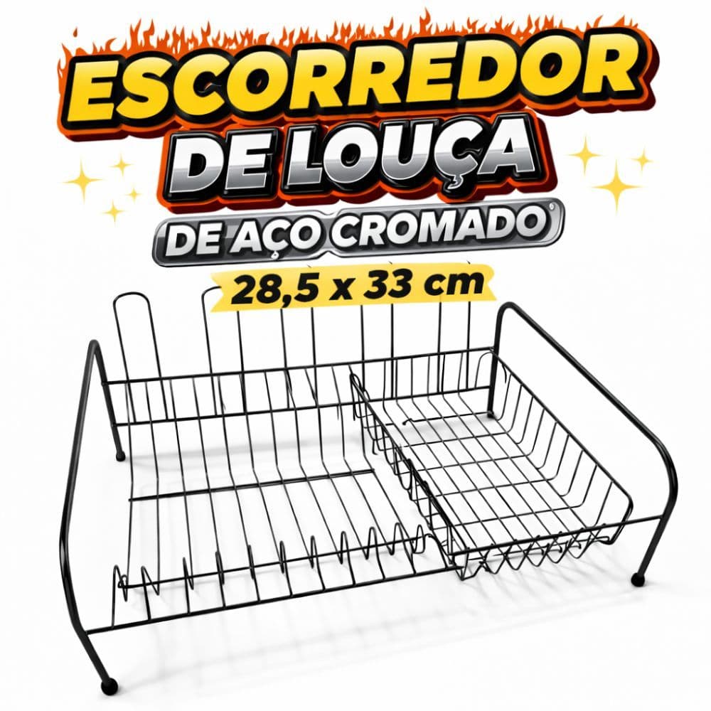 Escorredor de Louça Compacto Aço Cromado Resistente Cozinha Pequena