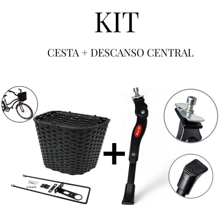 KIT DESCANSO (PEZINHO PARA BIKE) CENTRAL E CESTA DIANTEIRA PARA BICICLETA (CESTINHA BIKE)