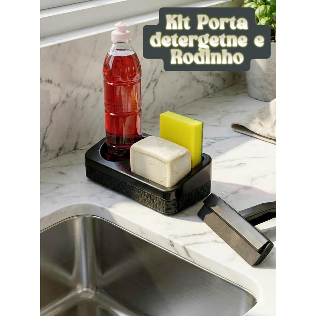 Conjunto Organizador de pia, porta detergente e rodinho ARQPLAST