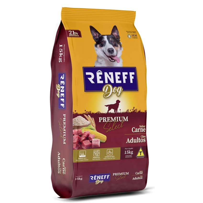Ração Rêneff Dog Premium Select Carne 15kg para Cães Adultos 21% Proteína