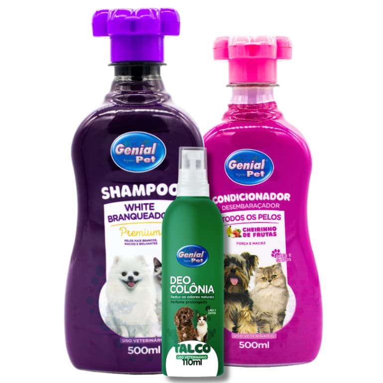 Kit Shampoo White Branqueador/Clareador, Condicionador e Deo Colônia Para Cães e Gatos