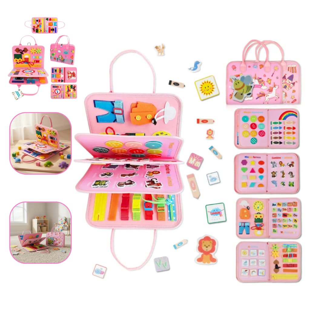 Maleta Educativa Montessori Sensorial Brinquedo Atividades Infantis Desenvolvimento Rosa Bebê Menina