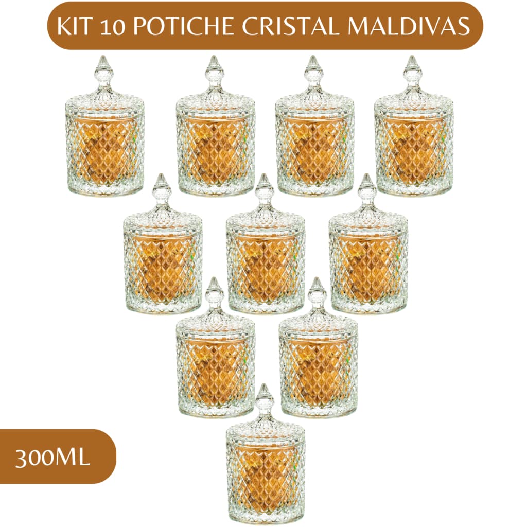 Bomboniere 300 ml kit Com 10 Unidades Potiche De Vidro Bomboniere Cristal