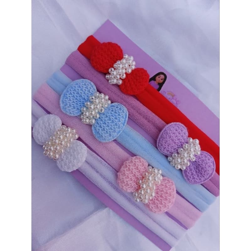 Kit Faixas de Meia para Bebê com Laço Crochê e Pérolas – Luxo Delicado