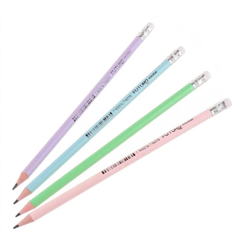KIT 4 LÁPIS HB GRAFITE TONS PASTEIS CANDY LOVERS COM BORRACHA FUTURO ESCOLAR