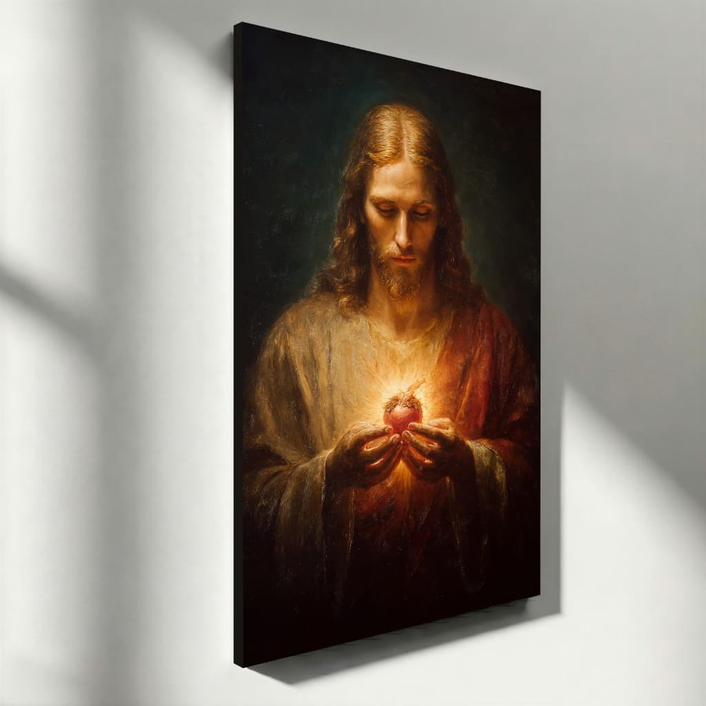 Quadro Decorativo Sagrado Coração Arte Religiosa Iluminada Vertical