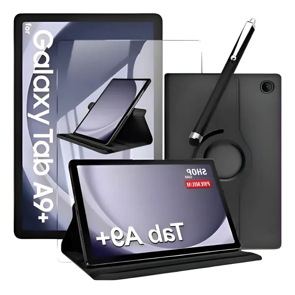 Capa Giratória + Caneta + Pel Vidro Para Tablet Samsung A9+ Preto