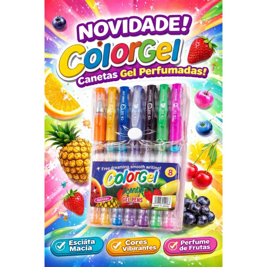 Caneta Aromatizadas C/ 8 cores - C/Glitter