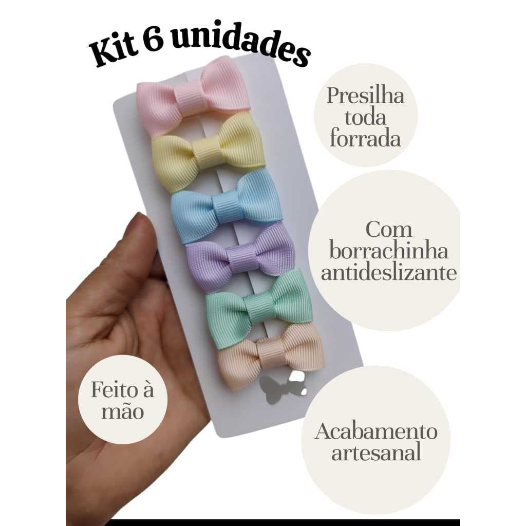 Laço de Cabelo Bebê Rn Kit com 6 laços Kit Mini Laço Presilha Antideslizante