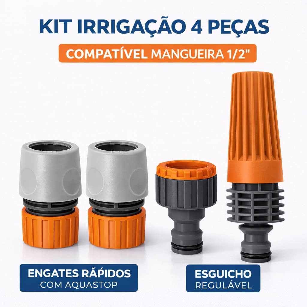 Kit Irrigação Mangueira 1/2" Tramontina 4 Peças Engates Rápidos Esguicho Conector  Conector Torneira