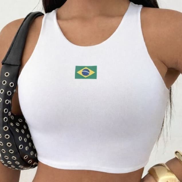 Regata Feminina Ribana Regata do Brasil Estilo Gringa Brasilidades Blusa Brasil Copa Do Mundo Canelada Algodão