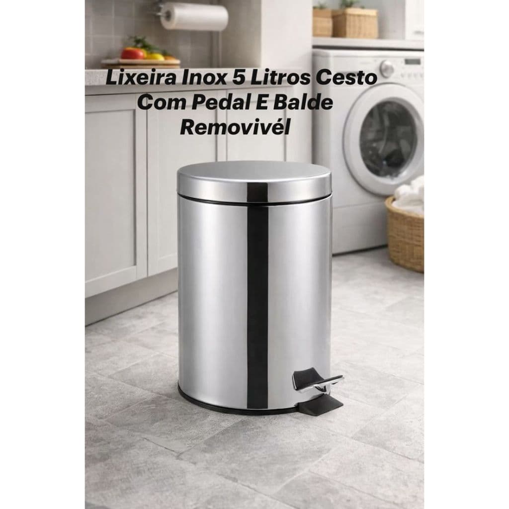 Lixeira 100% Inox 5 Litros Cesto Com Pedal E Balde Removível Para Escritório Banheiro Cozinha
