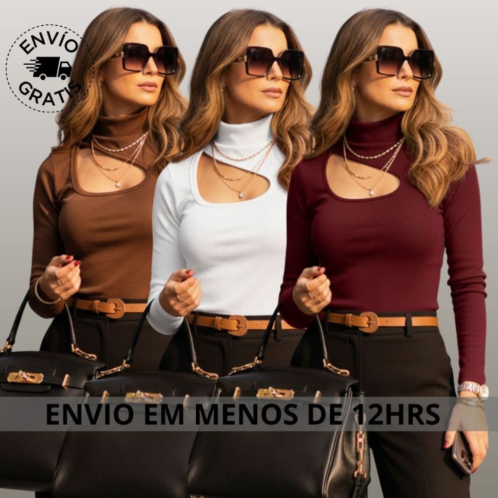 blusa de frio feminina roupa inverno elegante BLUSAS RECORT franelado gola alta manga longa blusas..