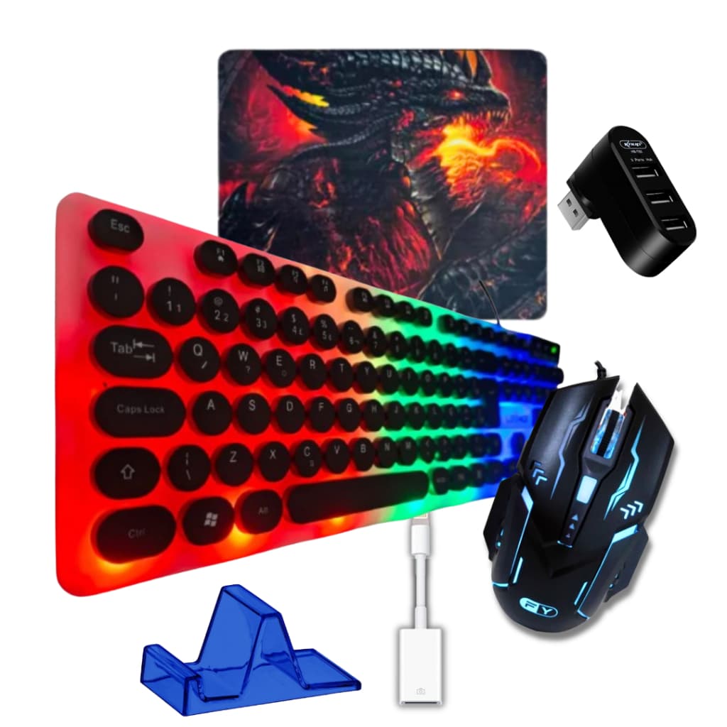 Kit Gamer Mobilador Teclado Mouse P/celular iPhone Mouse 7 botões 3200dpi RGB use no Iphone