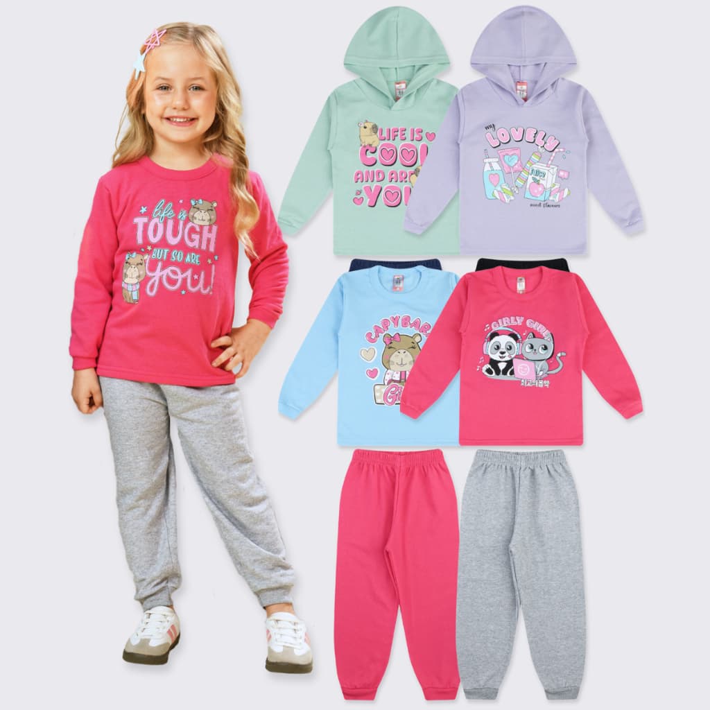 Kit 8 Peças 4 Conjunto Moletom Menina Roupas Infantil Inverno