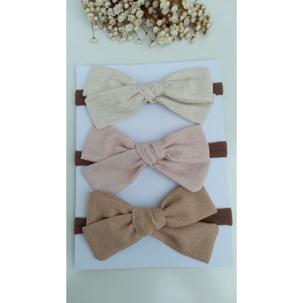 Kit 3 Laços Bebê em Linho Faixa Slim Laço G Olivia