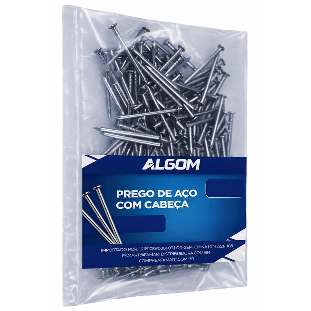 Prego Aço Galvanizado Algom 17x27mm Cabeça Chata 1kg Construção Civil 68.6 Cm 43.2 Cm