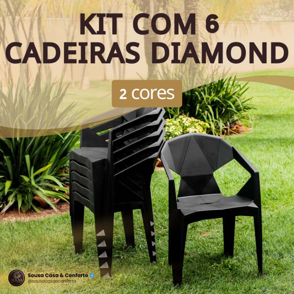 Kit 6 Poltrona Reforçada Diamond Empilhável Escritório Varanda Piscina Salão Jardim Lazer Casa