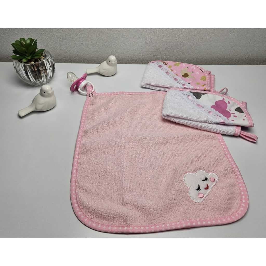 Kit 3 Unidades Porta Chupeta Bebê Felpudo Com Bordado E Acabamento Em Viés