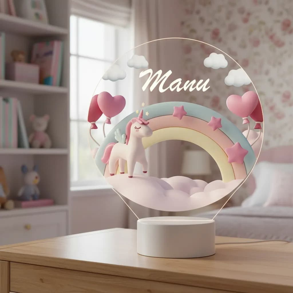 Luminária Led Uv Colorida Unicornio Menina Quarto Infantil