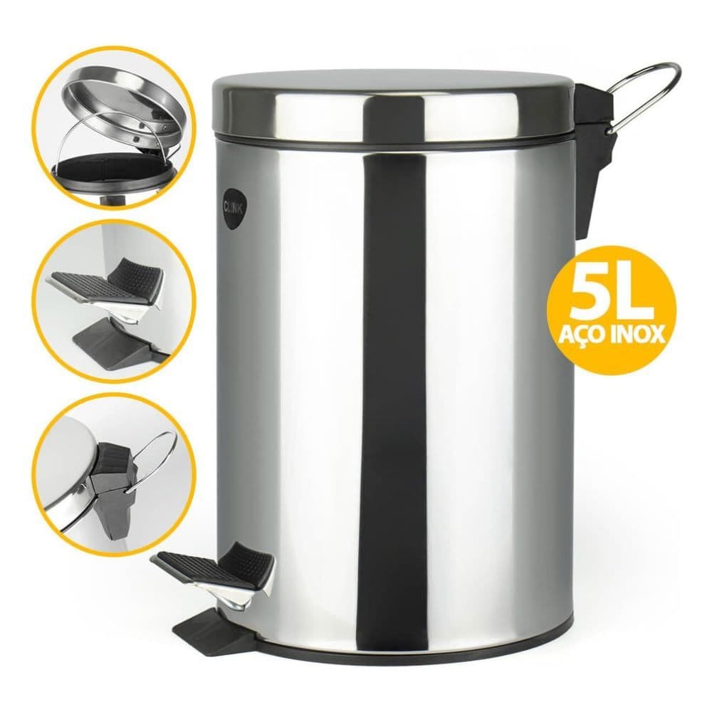 Lixeira Inox Redonda 5L Com Pedal Multiuso para Banheiro, Cozinha e  Quarto - Eleganza Prime