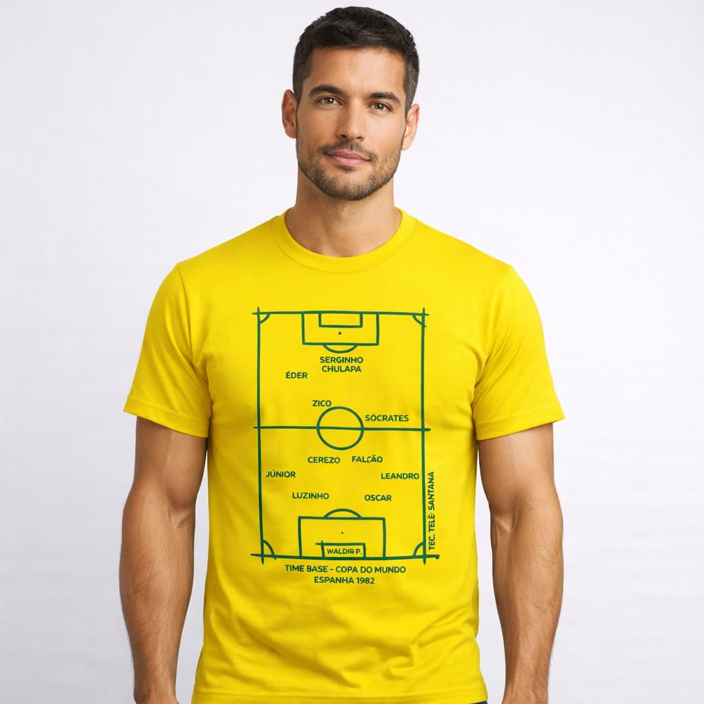 Camiseta Brasil Camisa Copa do Mundo 1982 Masculina T-Shirt Blusa 100% Algodão
