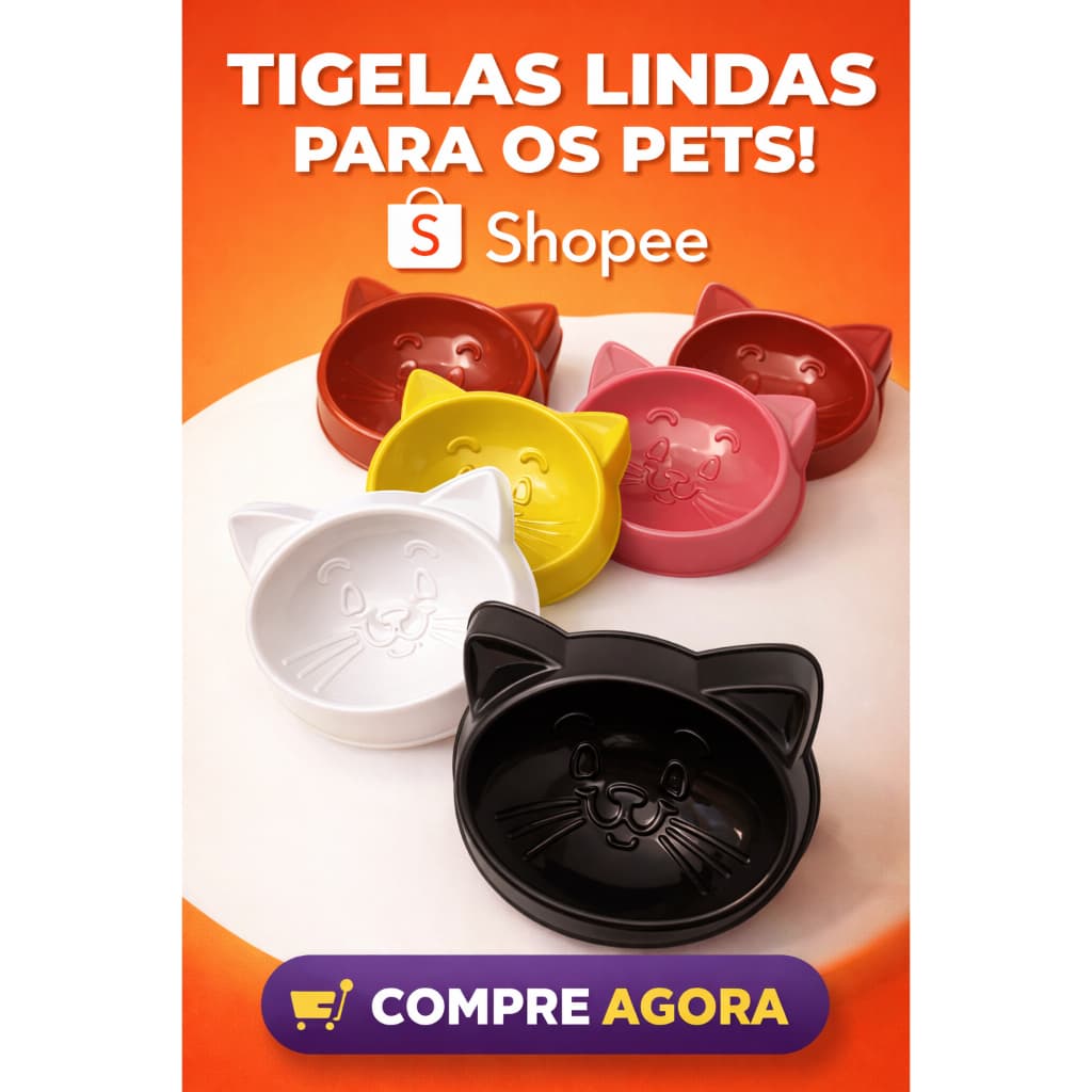 Kit Comedouro para Gato Orelhinha Plástico 150ml Tigela Pet para Ração e Água Leve e Resistente Pets