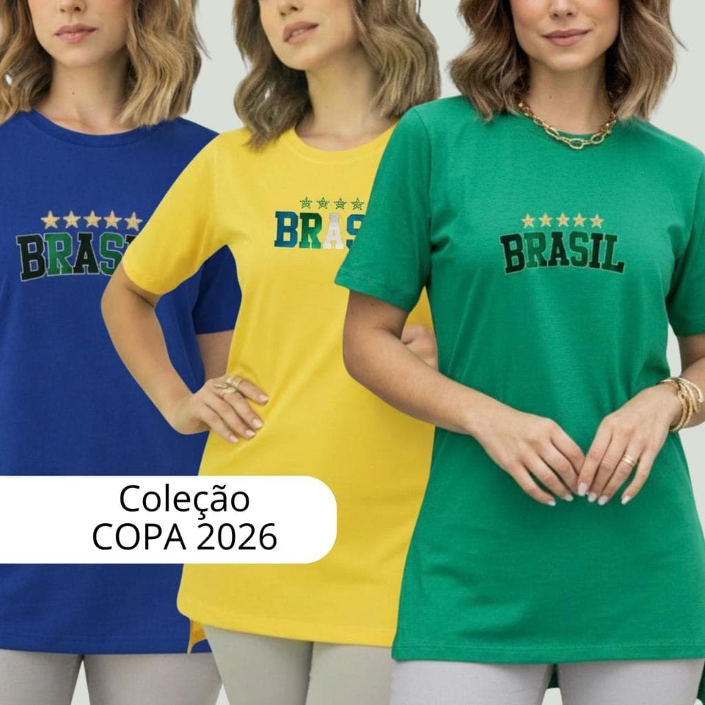 Camiseta Copa Brasil Oversized Max T Shirt Feminino Blusa de Algodão