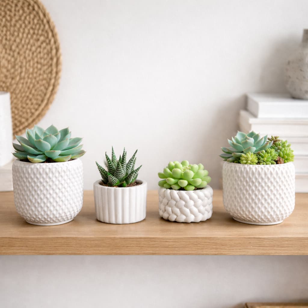 Kit 4 Vasos De Gesso - Vaso Para Plantas Suculentas Cactos Decoração Sala Mesas Escritório - Minimal