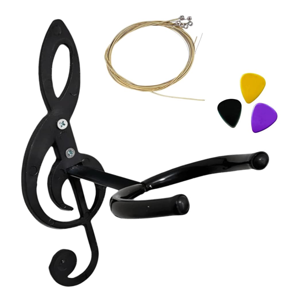 Kit 3 em 1 - Suporte de violão + Conjunto de cordas + 3 palhetas