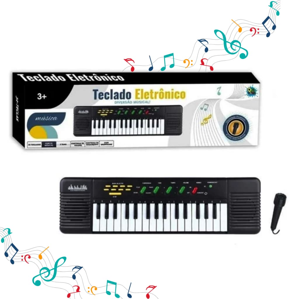 Piano Teclado Eletrônico 32 Teclas Infantil Musical Com Microfone