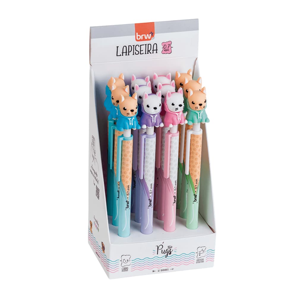 Lapiseira Plástica Divertida Linda Fofa  Pug Dog 0.7mm + Grafite 12 unidades