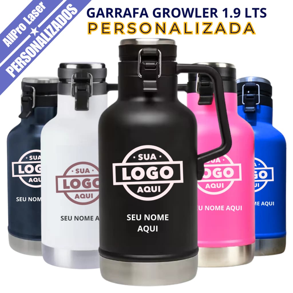 Garrafa Térmica Inox Growler 1.9 Litros Personalizada - Nome Time Símbolos Profissões
