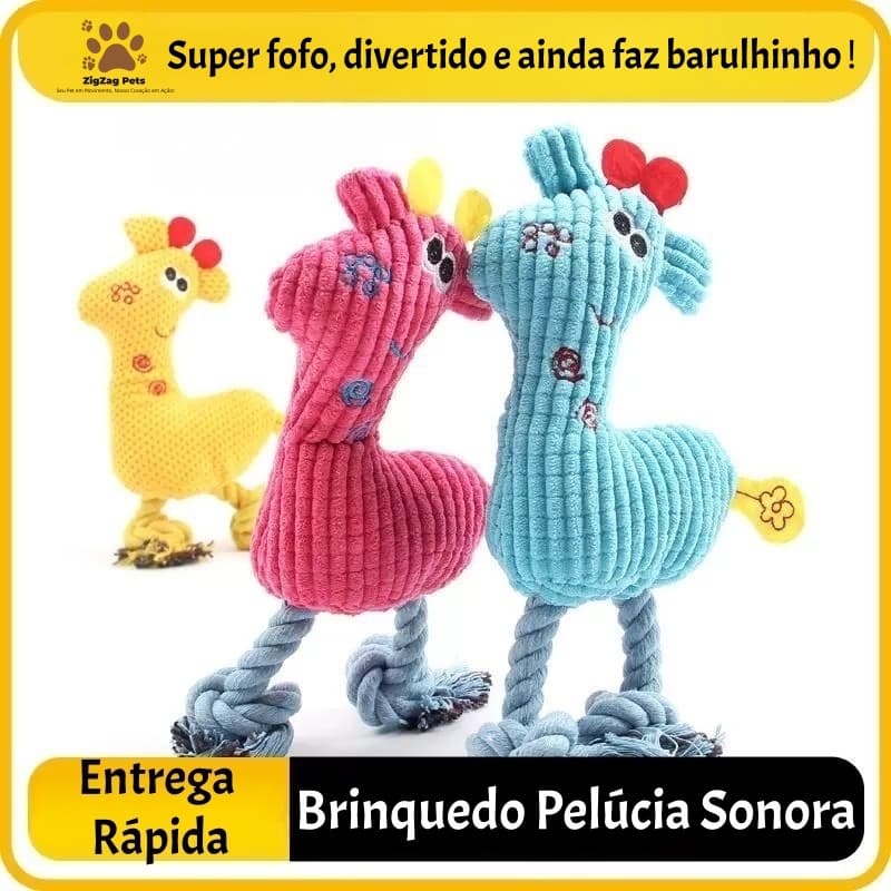Brinquedo Pet Pelúcia Sonora com Corda e Nó Girafa Interativa Resistente para Cães Anti Ansiedade