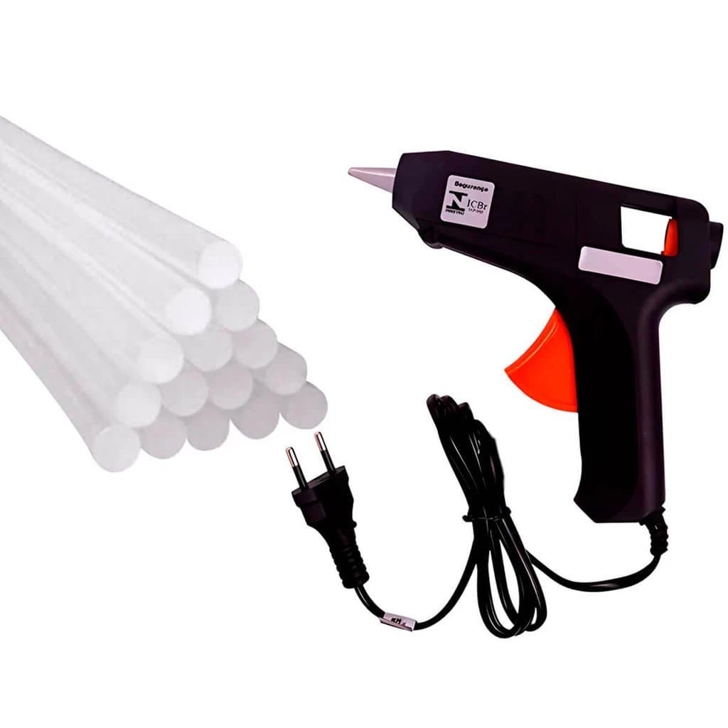 Pistola de Cola Quente 10W, Plástico, 10 x 10 cm, Cabo 50cm, Bivolt 127V, 40W