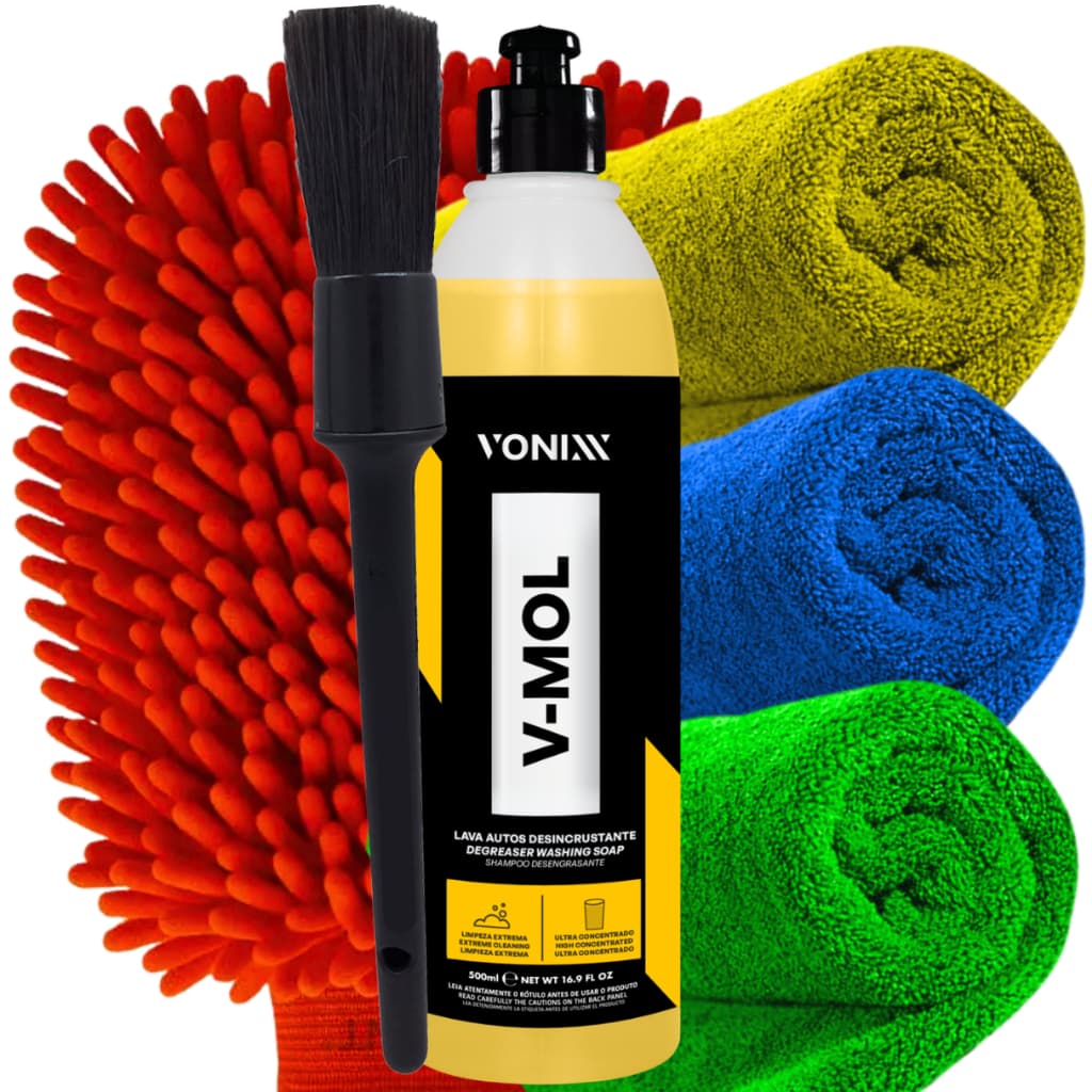 V Mol 500ml Shampoo Pré Lavagem Pesado Para Terra Barro Lama Vonixx + Panos Pincel E Brinde