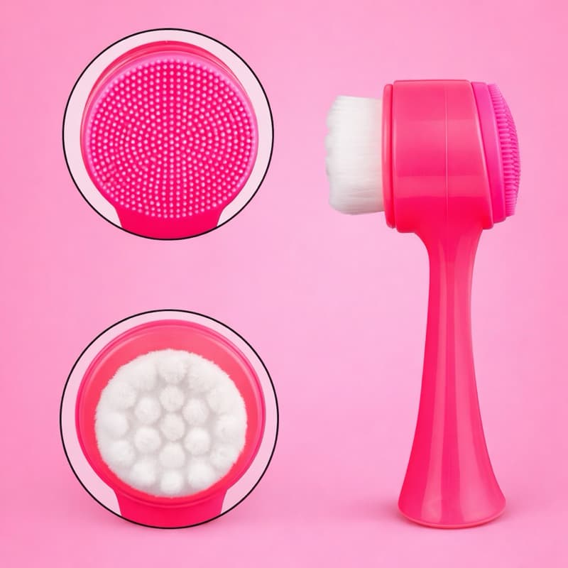 Escova de Limpeza Facial 2 em 1 com Cerdas e Silicone Dupla  Escova De Limpeza De Cravos com Cabo