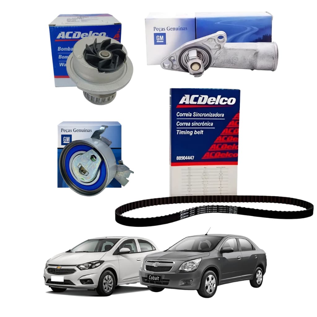 Kit Correia Dentada Neoprene Bomba d'água Acdelco Tensionador e Válvula Termostática Original GM  Onix Cobalt 1.0 1.4