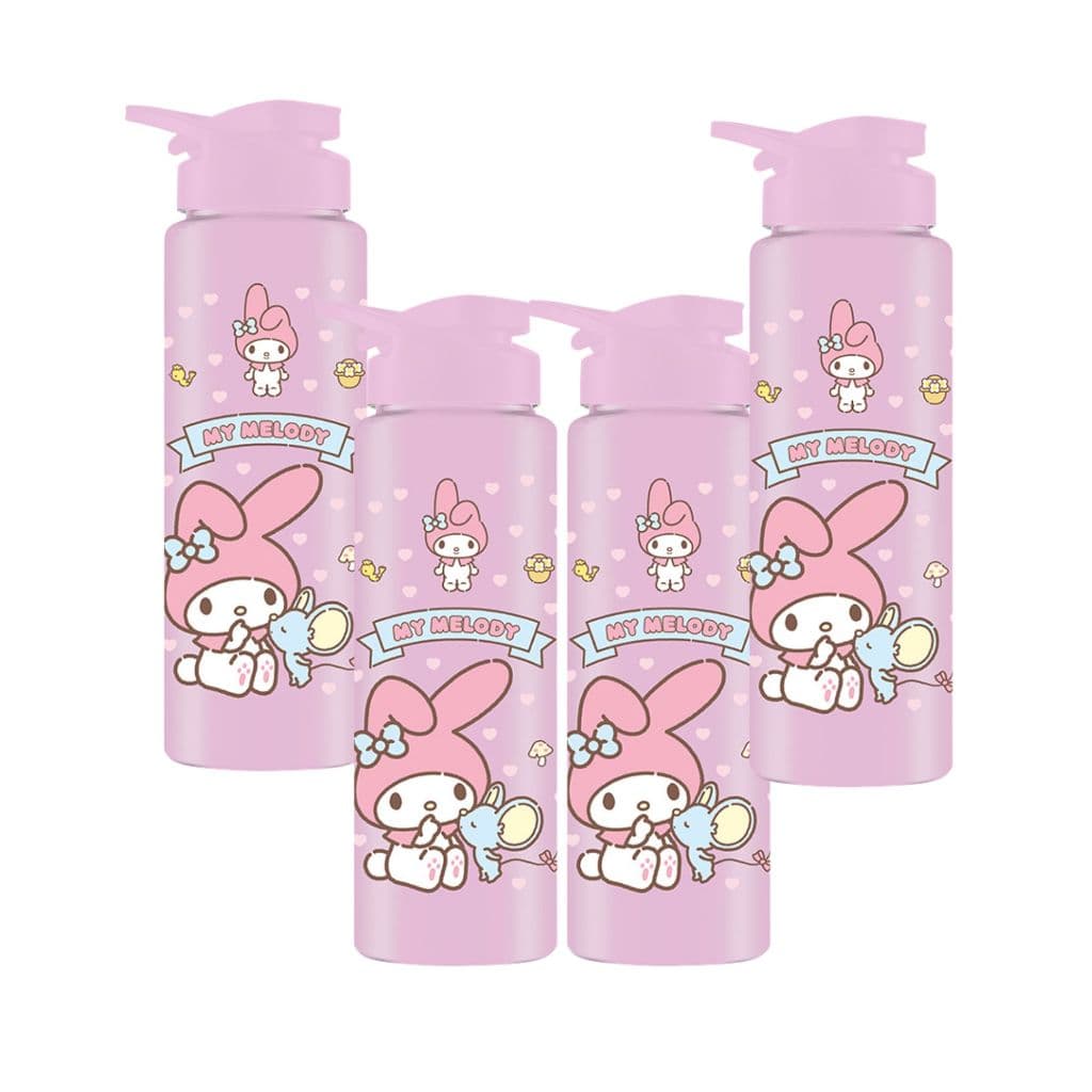 Kit 4 Garrafa Plástica Squeeze Sport Hello Kitty Rosa Escuro 750ml Charmy Coração BPA Free