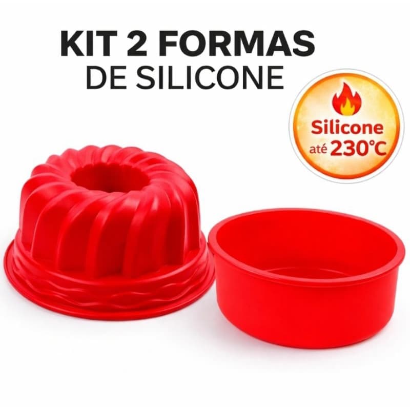 Kit 2 Formas Silicone Bolo Pudim Redonda e Com Furo Air Fryer Forno 16cm Antiaderente