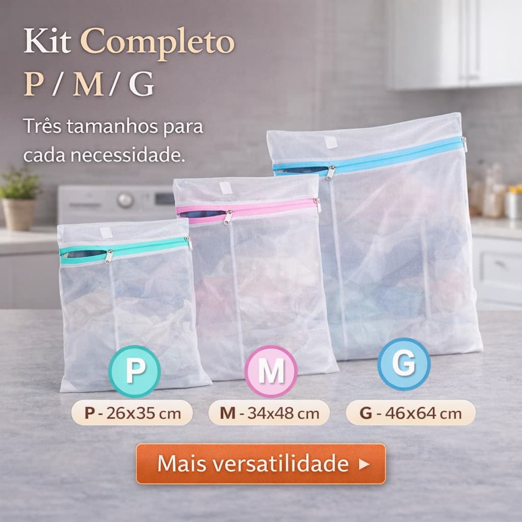 Saco Para Lavar Roupas Kit  3 Peças P/M/G