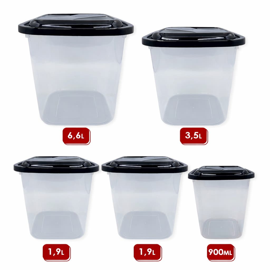 Kit 5 Potes Porta Mantimentos Cozinha 900ml 1,9L 1,9L 3,5L 6,6L BPA Free Organizador Resistente