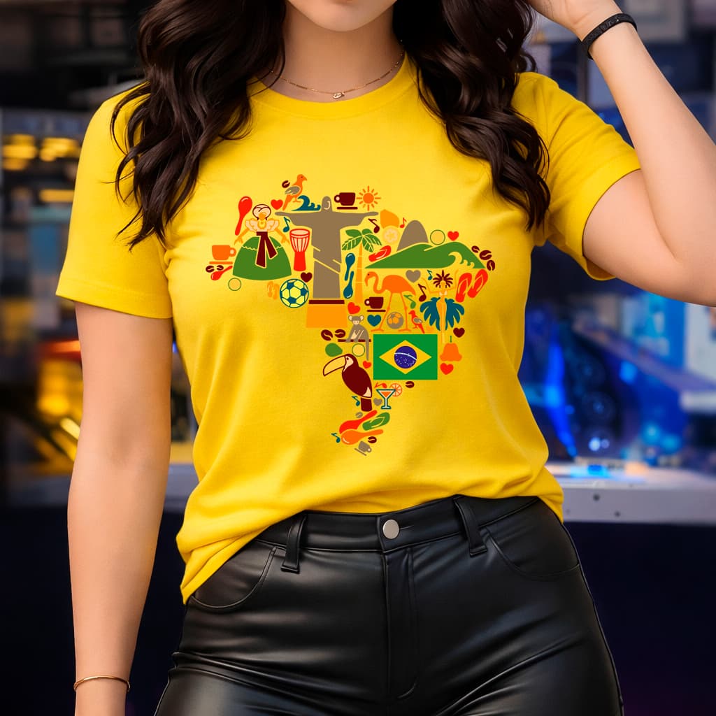 Camiseta Feminina Brasil Copa do Mundo Brasileiro Rio de Janeiro Hexa EUA México Viagem Férias
