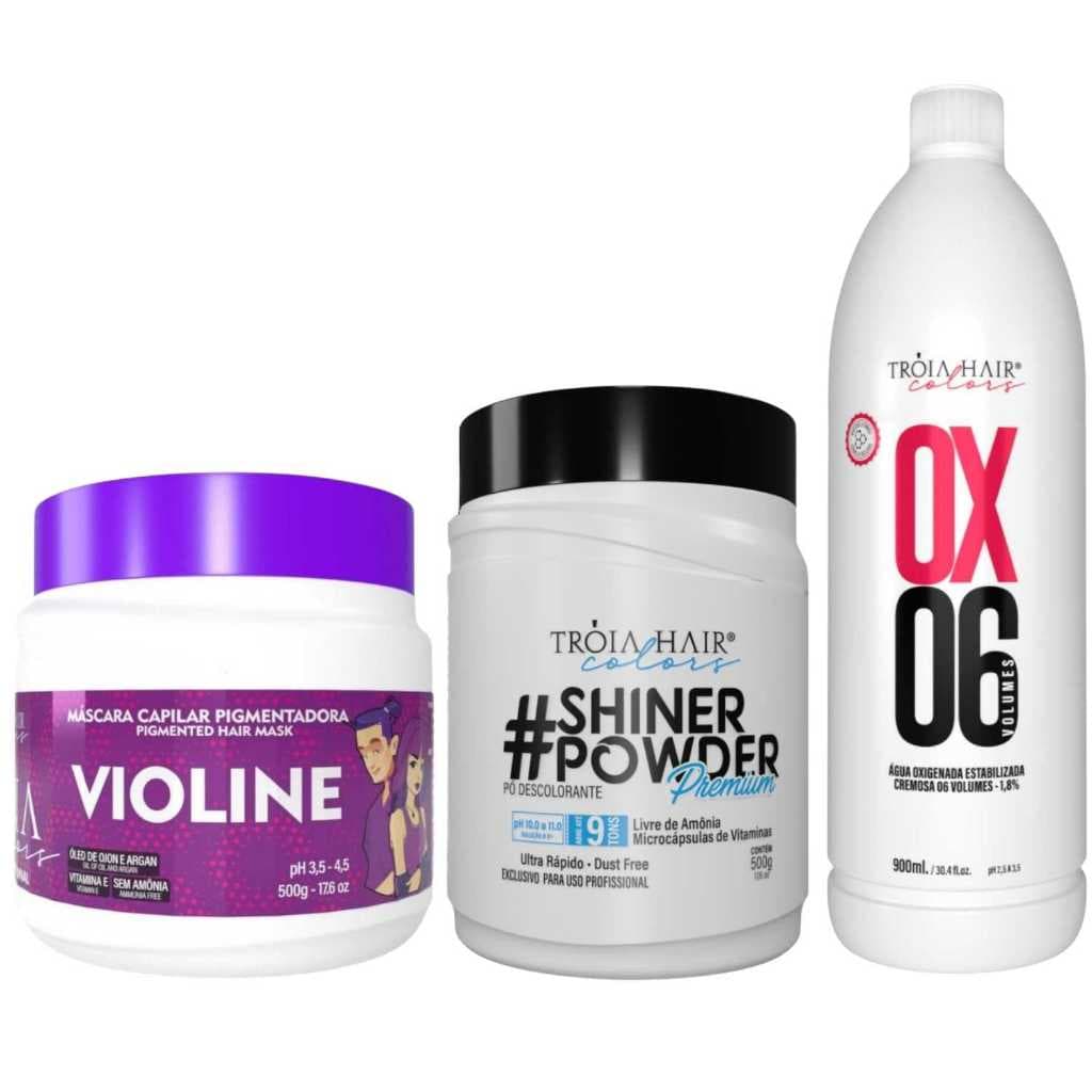 Pó Descolorante Premium 500g + OX 06 900ml + Troia Colors Violine 500g - Troia Hair
